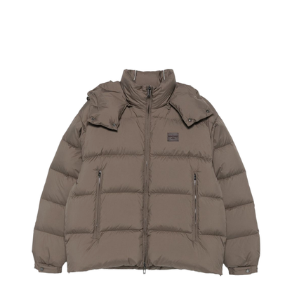 Water-repellent, quilted ripstop nylon hooded down jacket