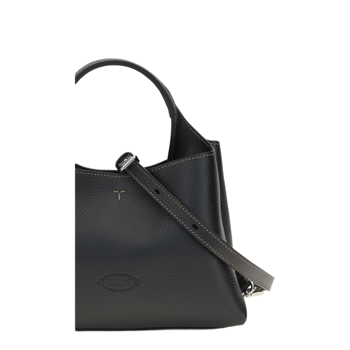T Timeless Micro Hammered Leather Handbag - Black
