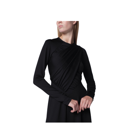 MAYFEYR - Victoria Beckham - Asymmetric Draped Dress In Black Stretch Fabric - 1326JDR007340APLBLK