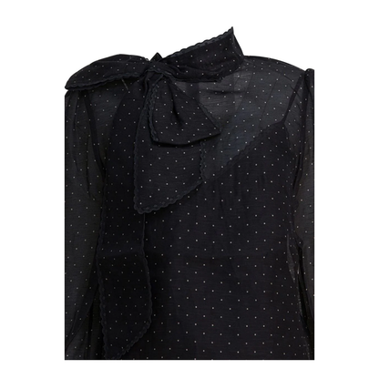 Silk and Linen Lavallière Dream Blouse Black