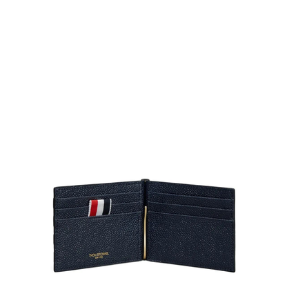 Money Clip Wallet with Side 4 Bar Stripes in Pebble Grain Leather