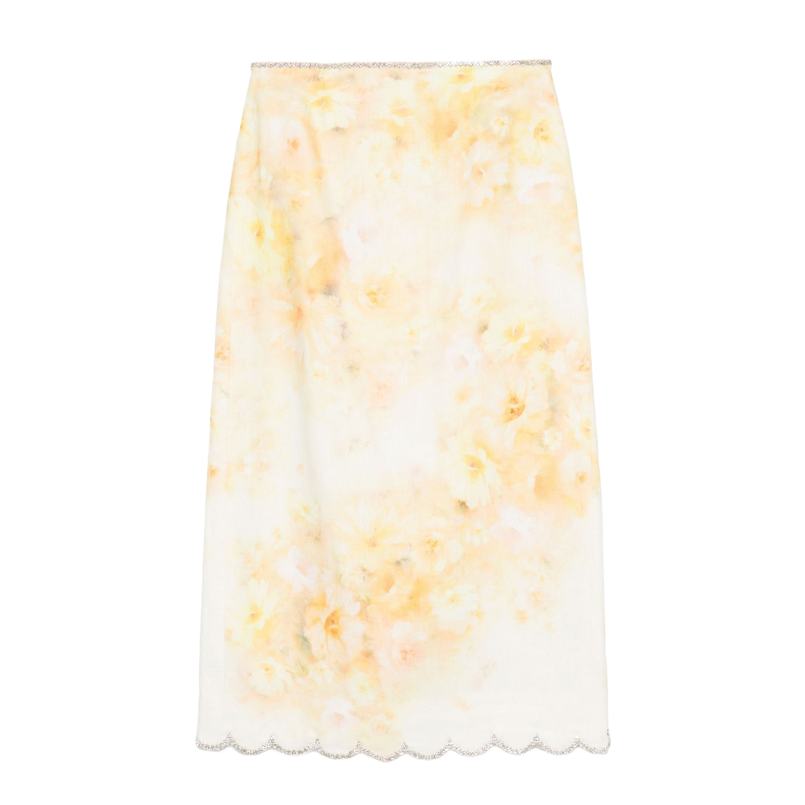 Light Yellow Printed Linen Skirt