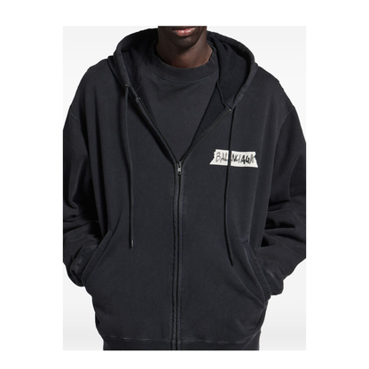 Oversized Masking Tape Zip-Up Sweatshirt