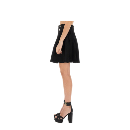 Tweed Pencil Skirt Frayed Hem Black