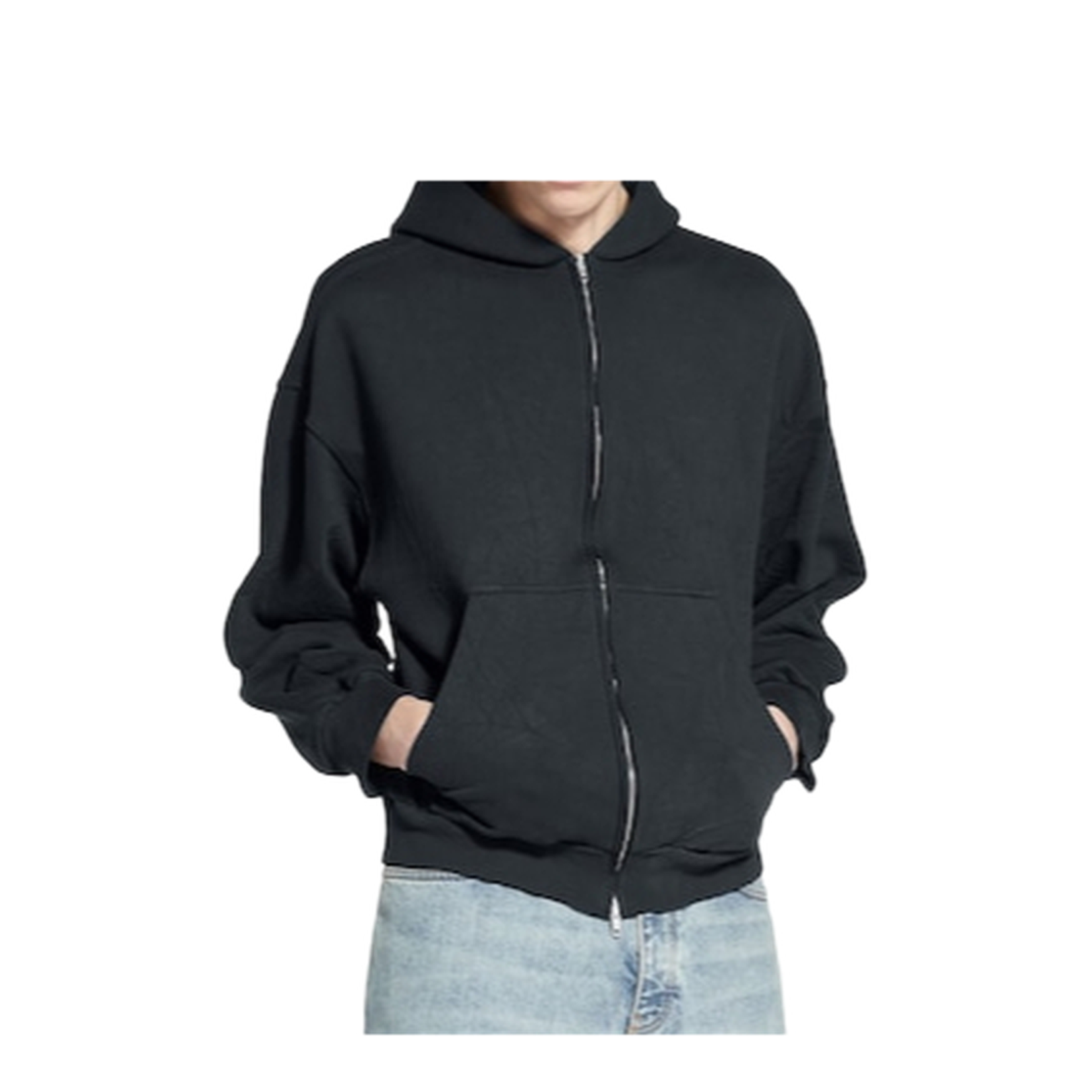 Flipped Uni Zip-Up Hoodie Regular Fit in Black Faded