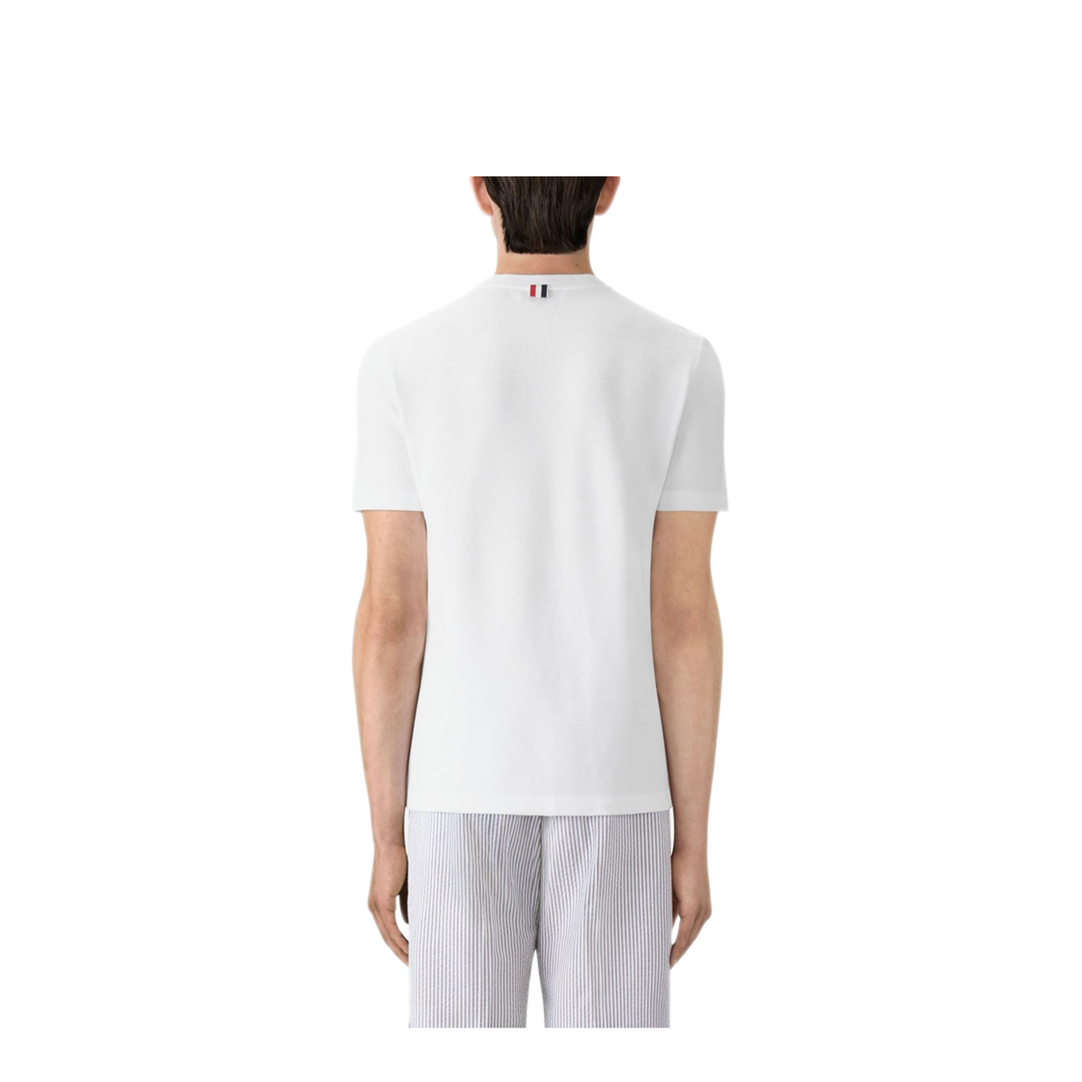 MAYFEYR - Thom Browne - Short Sleeve Tee With Engineered 4 Bar Stripe In Classic Pique - MJS123A00050100