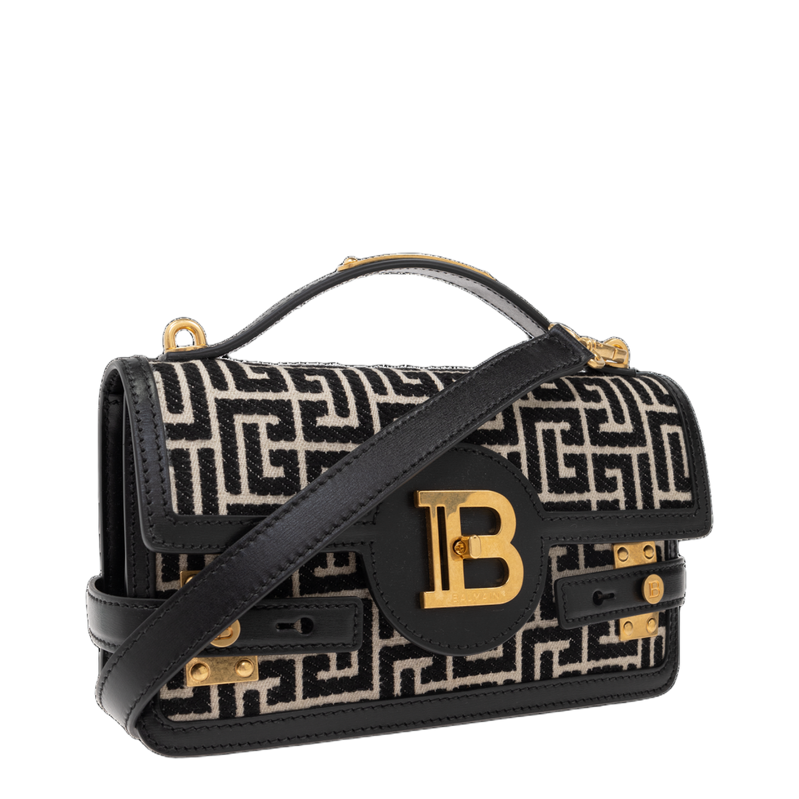 B-Buzz Shoulder Bag in Calfskin and PB Jacquard Canvas