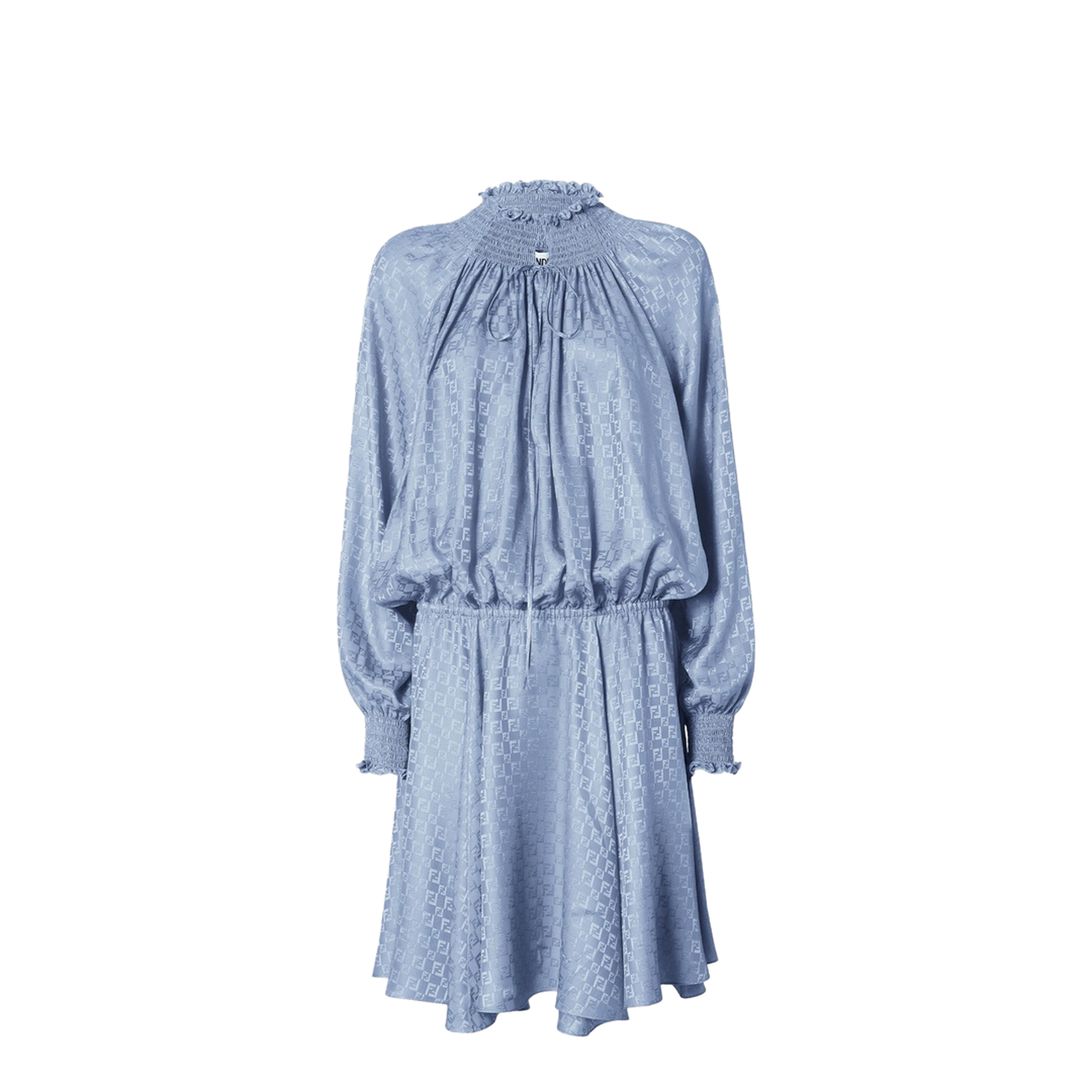 Blue Silk Jacquard Dress