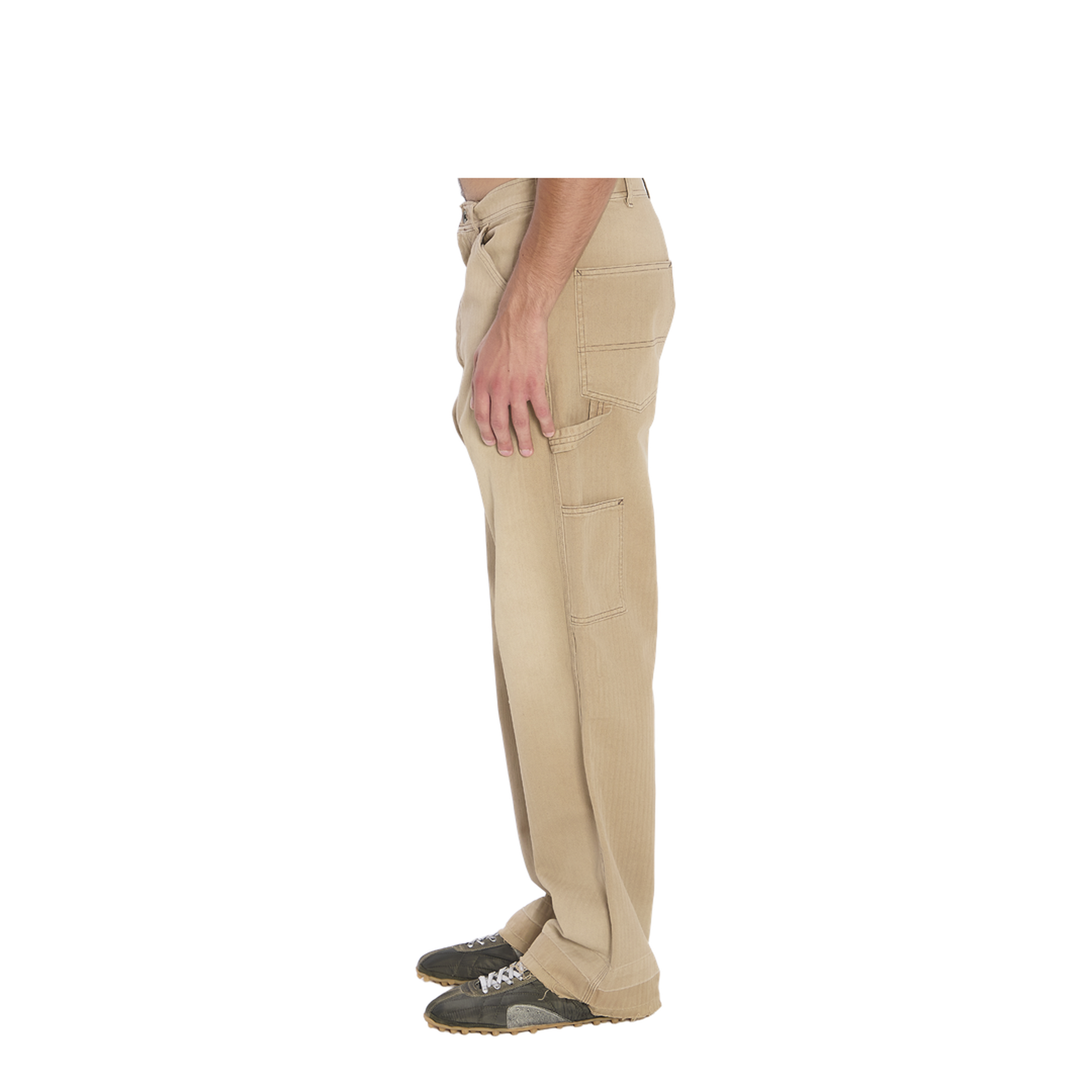Beige Herringbone Trousers