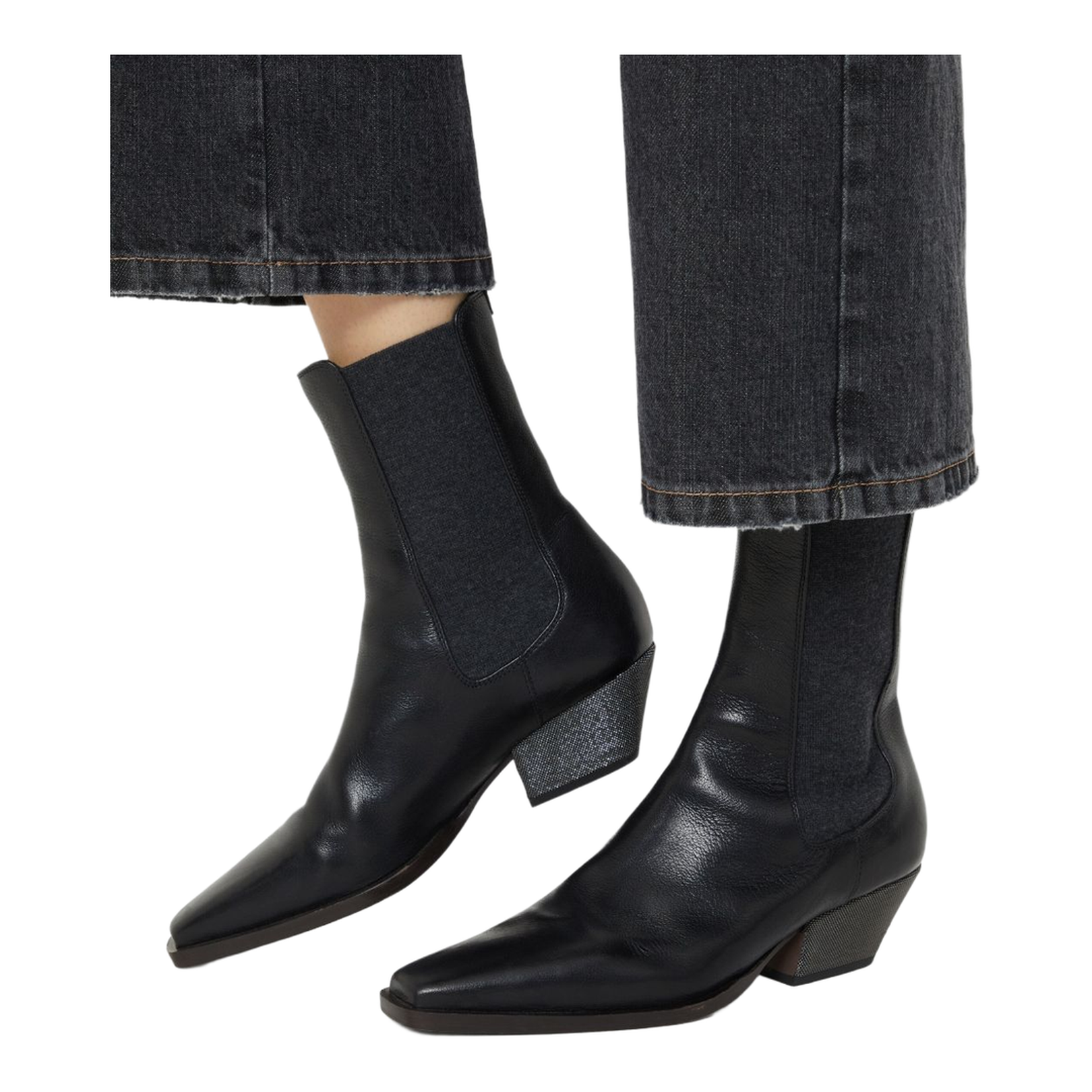 Cuban Heel Leather Boots - Black
