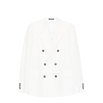 White Double-Breasted Button Fastening Long Sleeves Buttoned Cuffs Flap Pockets