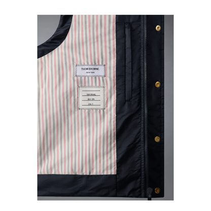 MAYFEYR - Thom Browne - Lightweight Downfill 4 Bar Vest In Shiny Ripstop - MVD036XF1095415