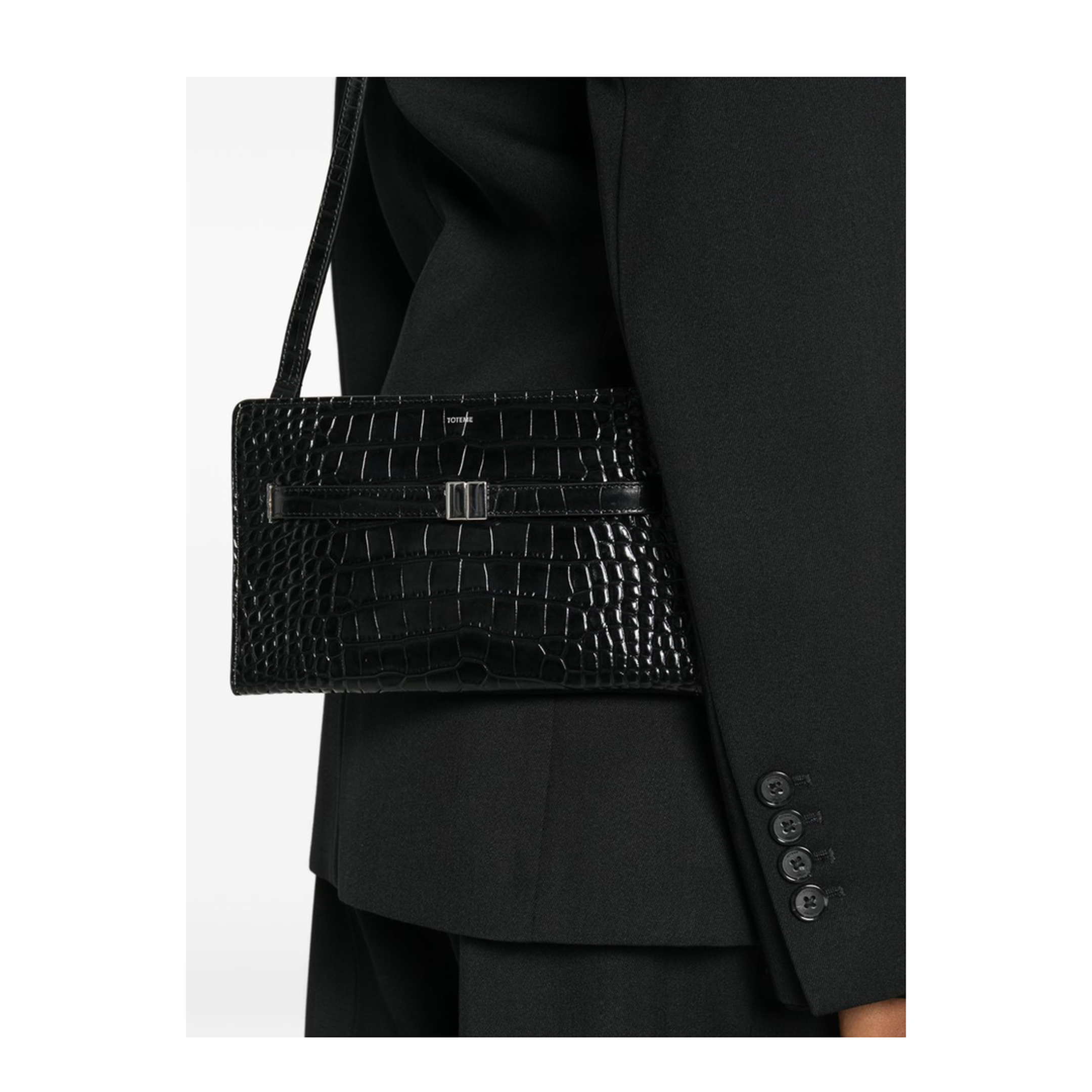 Croco-Embossed Leather Mini Crossbody Bag - Black