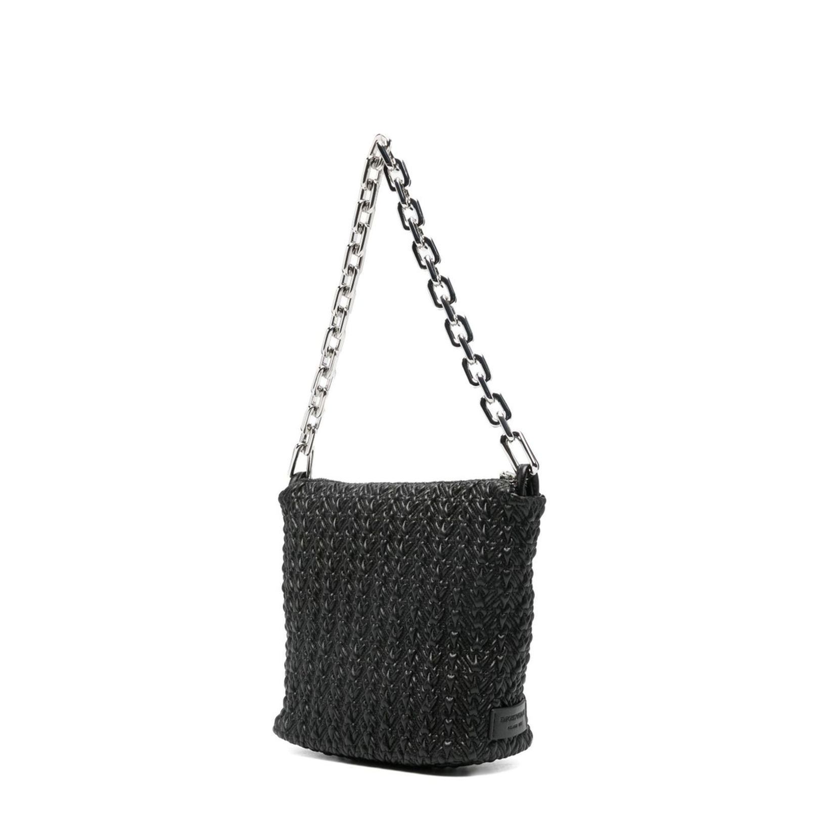 Small Embossed Leather Hobo Bag Black