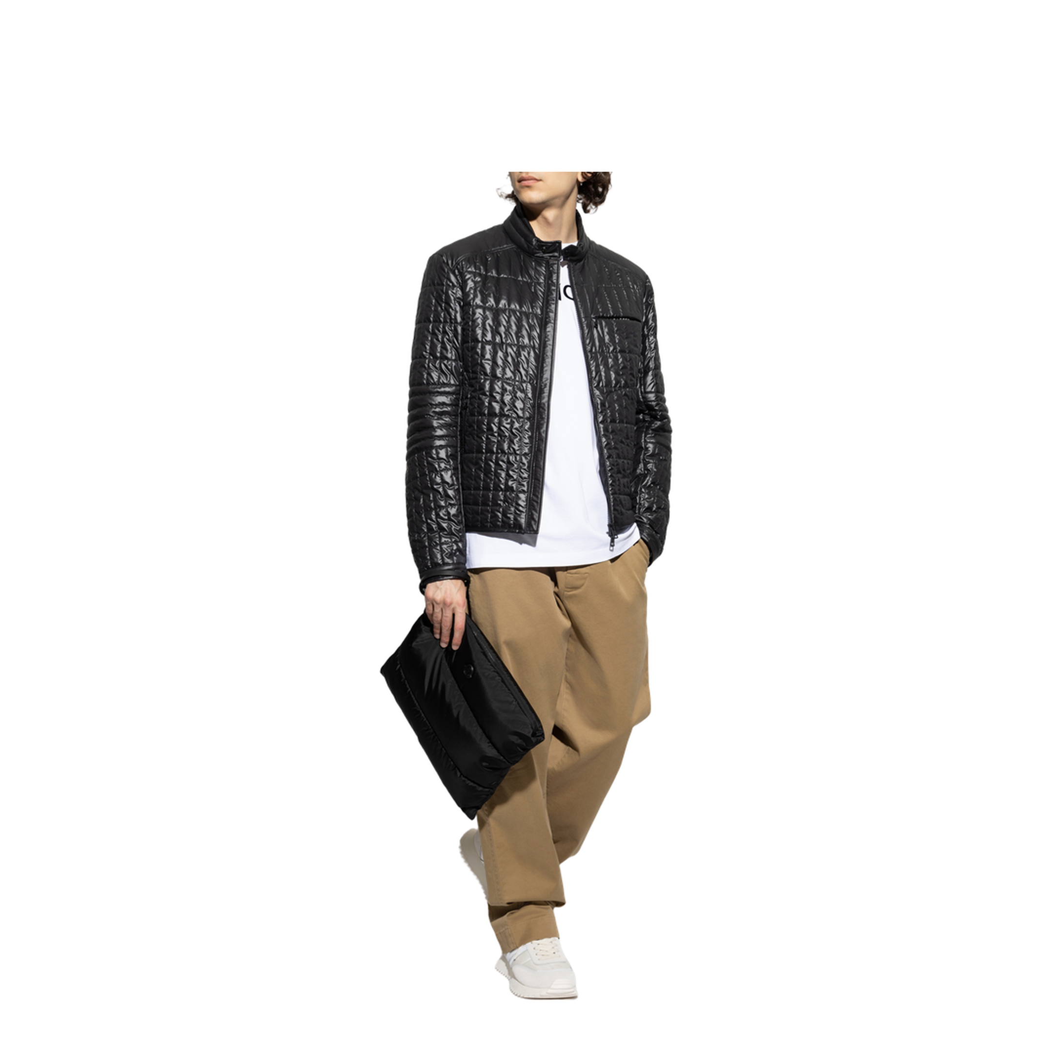 Black Lasne Vertical-Quilted Padded Biker Jacket