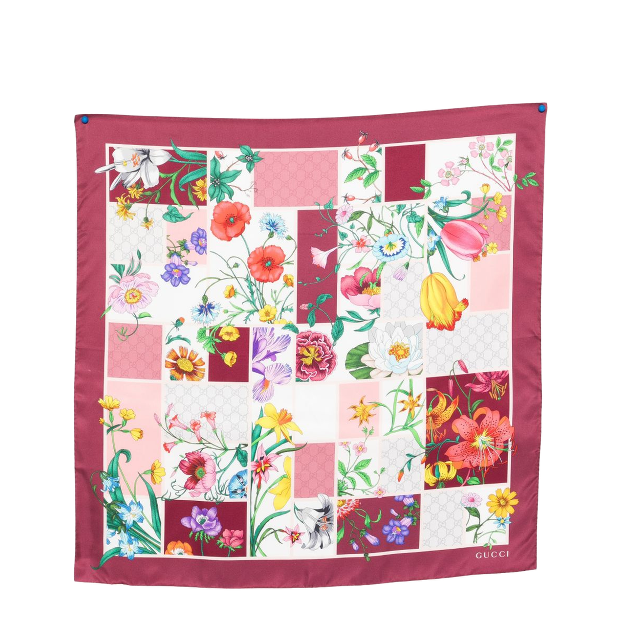 Printed Silk Twill Carré in Bordeaux and Multicolor