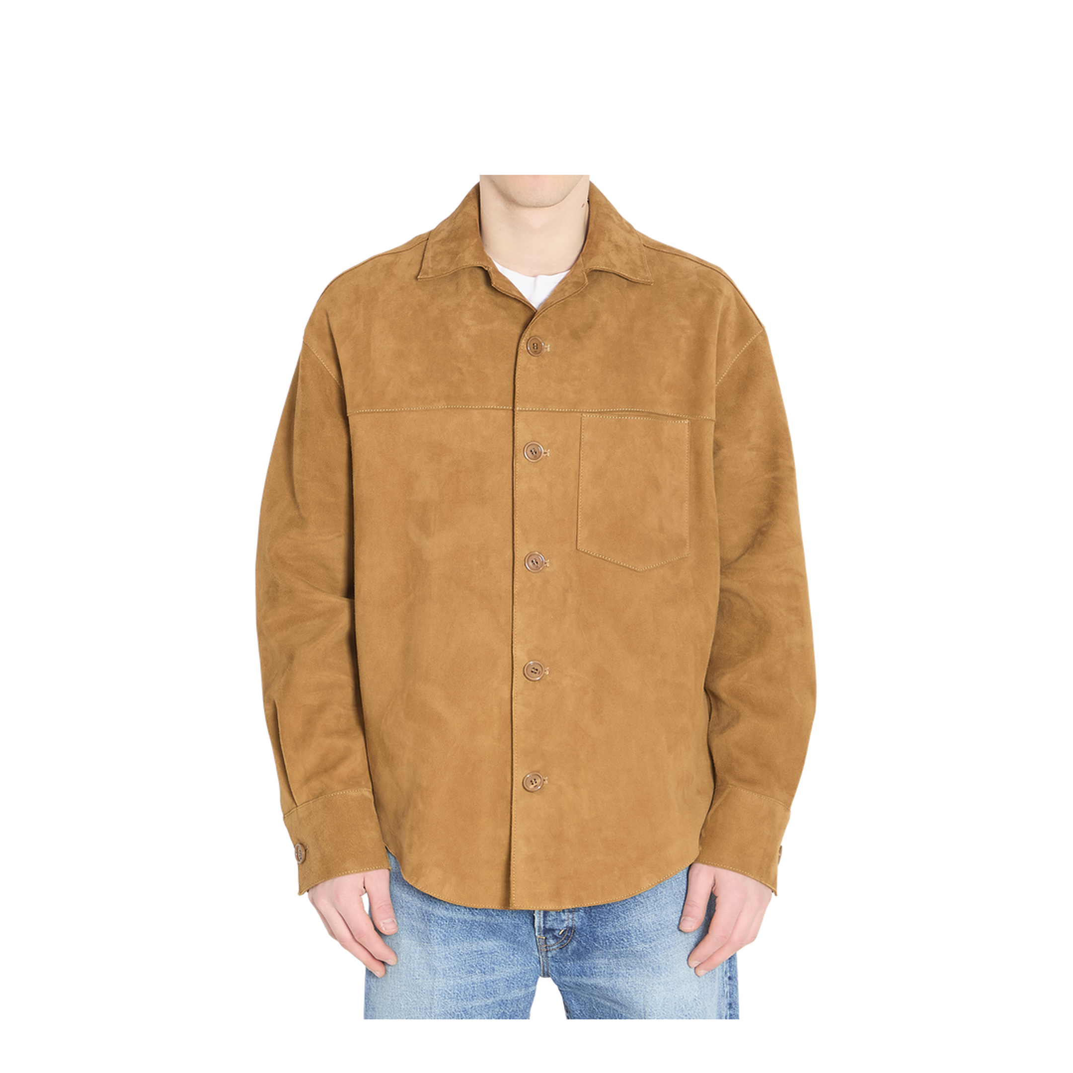 Brown Goat Leather Buttoned Overshirt
