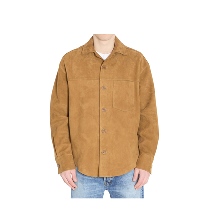 Brown Goat Leather Buttoned Overshirt