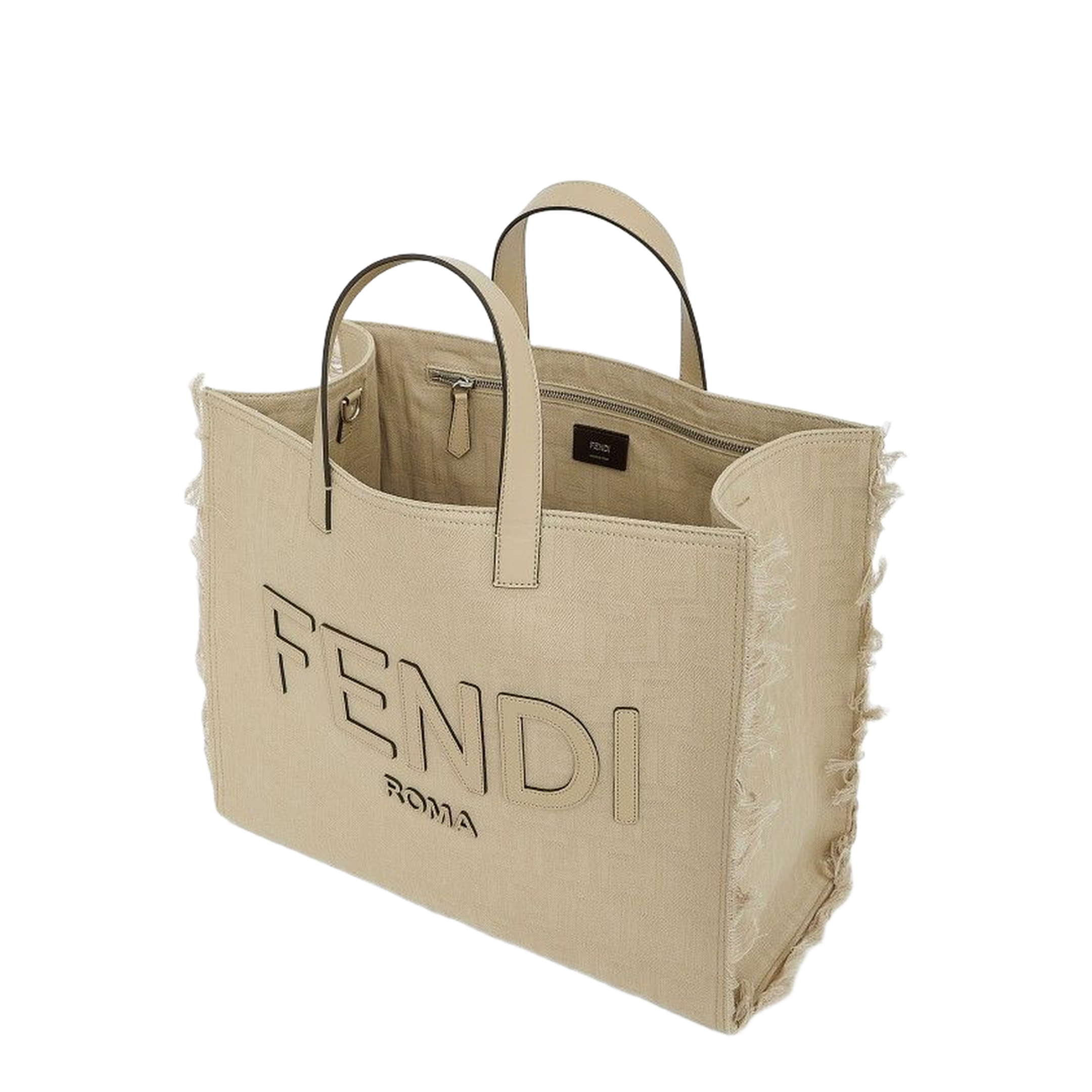 FF Jacquard Fringed
Beige Leather Bag