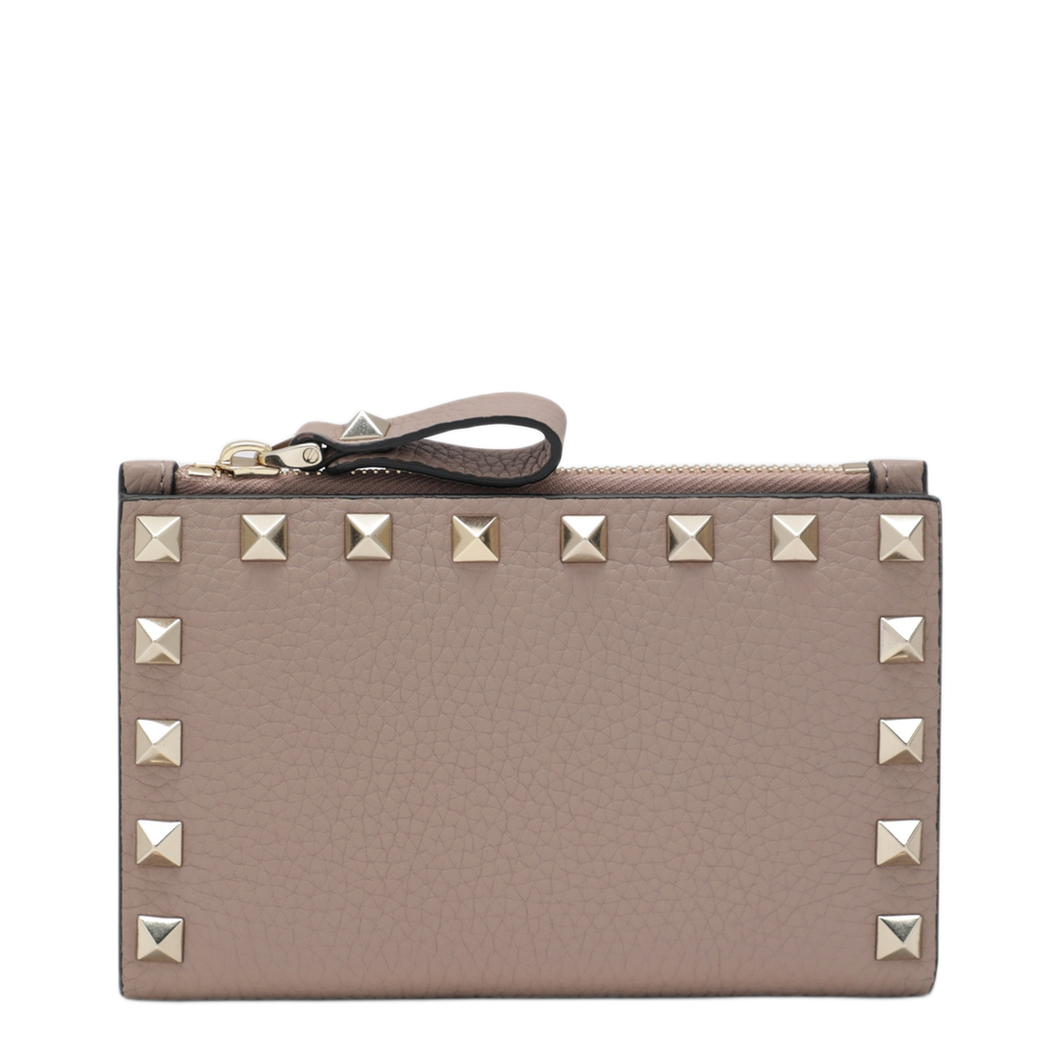 MAYFEYR - Valentino - Powder Pink Leather Rockstud Zip Card Holder - 9W2P0605VSHP45