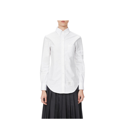 MAYFEYR - Thom Browne - Classic Point Collar Shirt With Engineered Satin Weave 4 Bar In Oxford - FLL005A06496100