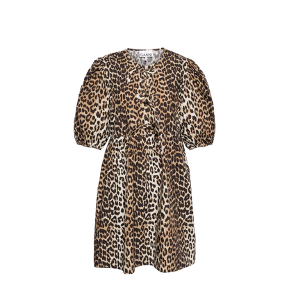 Printed Tie String Poplin Mini Dress