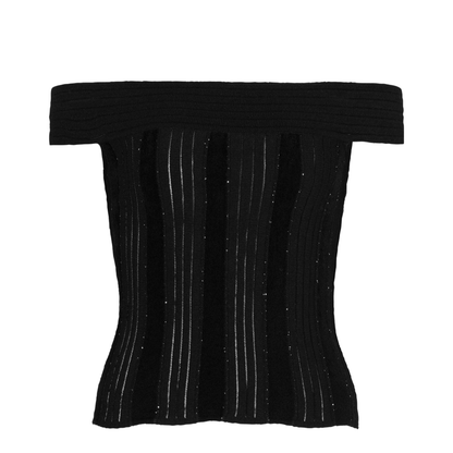 Off Shoulder Glitter Knited Top Black