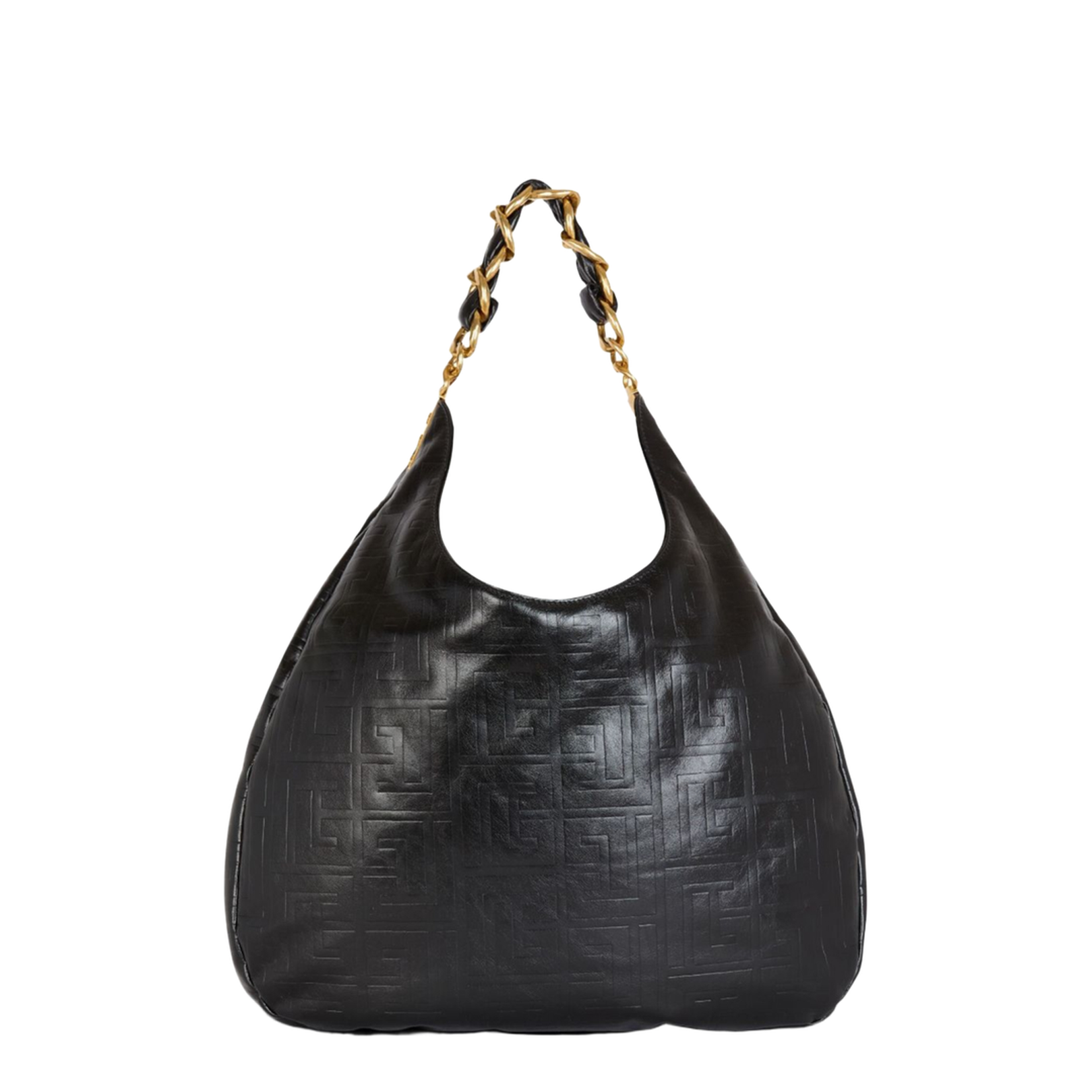 Quilted Logo Lettering Leather and Chain-Link Top Handle Bag