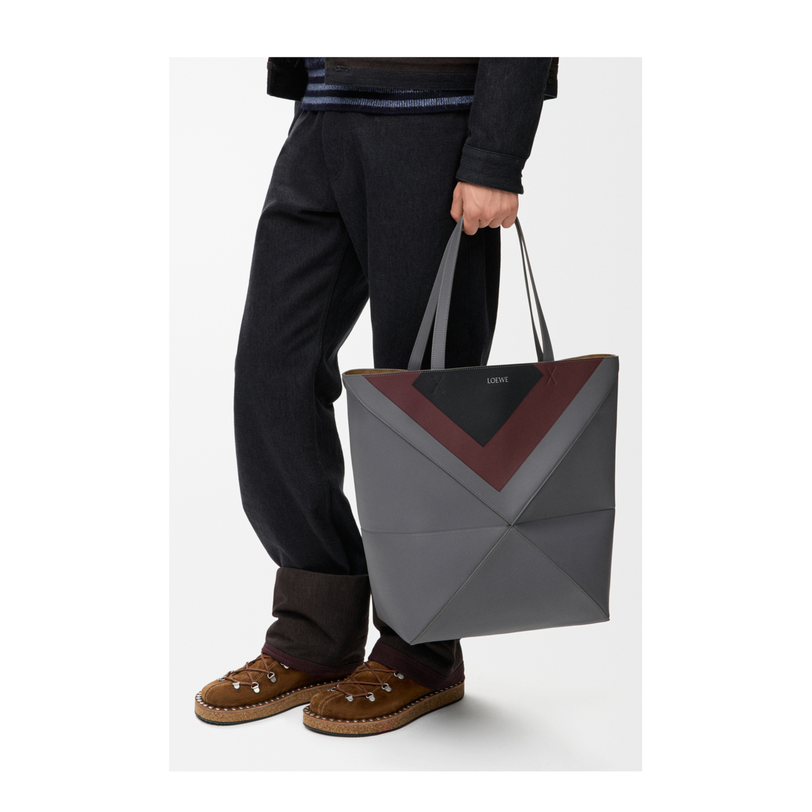 XL Puzzle Fold Tote in Nappa Calfskin Grey
