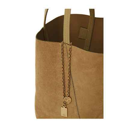 Chloé 'spin' beige shoulder bag with chain-link detail ...