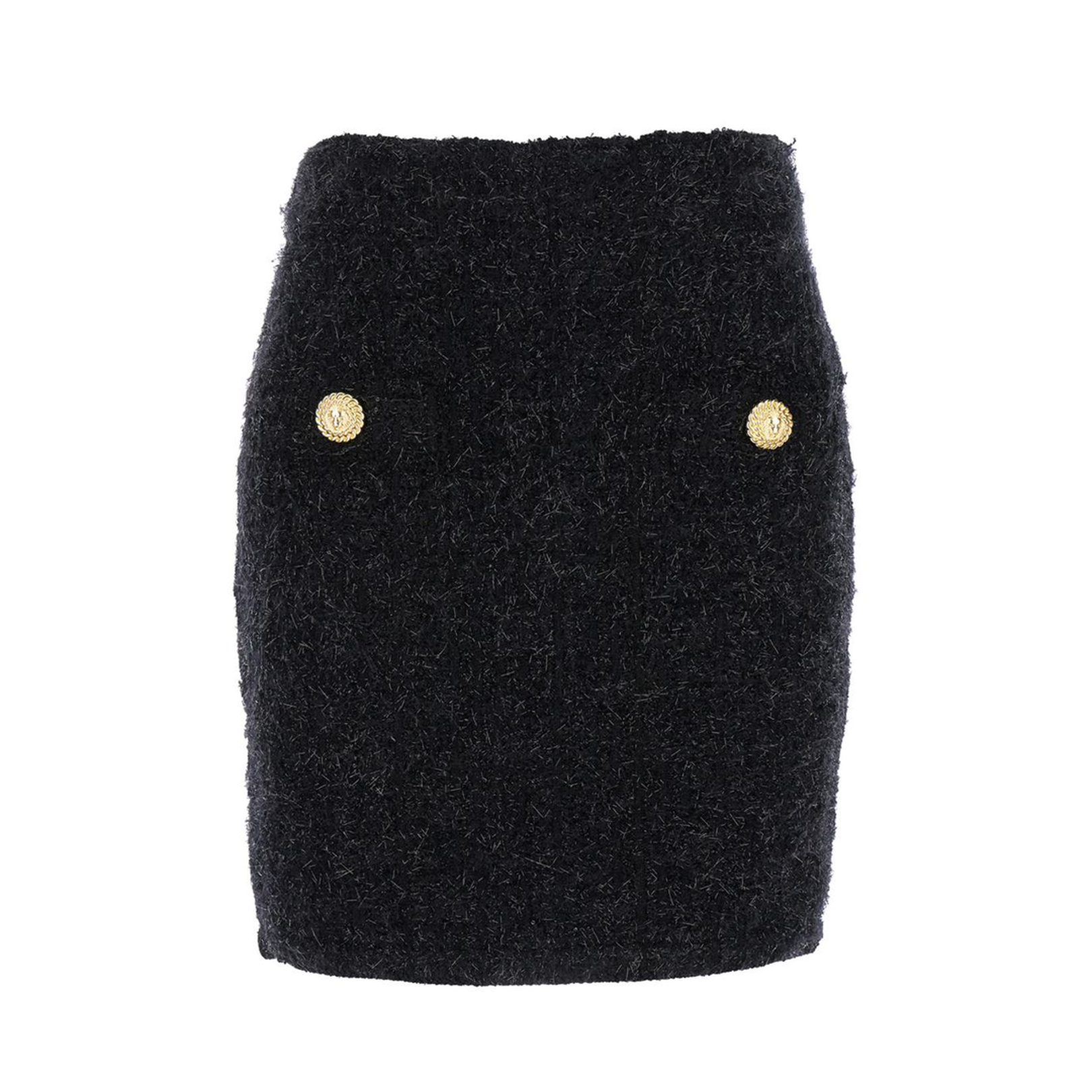 Black Pencil Mini Skirt With Jewel Buttons In Tweed