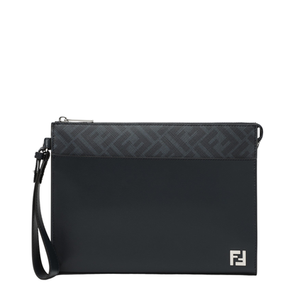 Clutch Squared FF in Saffiano Leather and Cotton