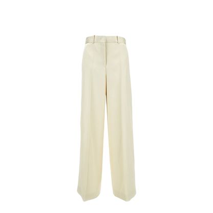 Beige High Waisted Tailoring Pants In Silk Blend