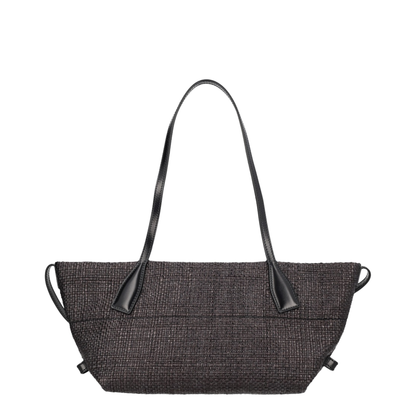 Small Track Tote Bag Raffia Black