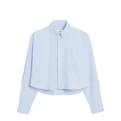 Blue Cotton Cropped Oversized Shirt