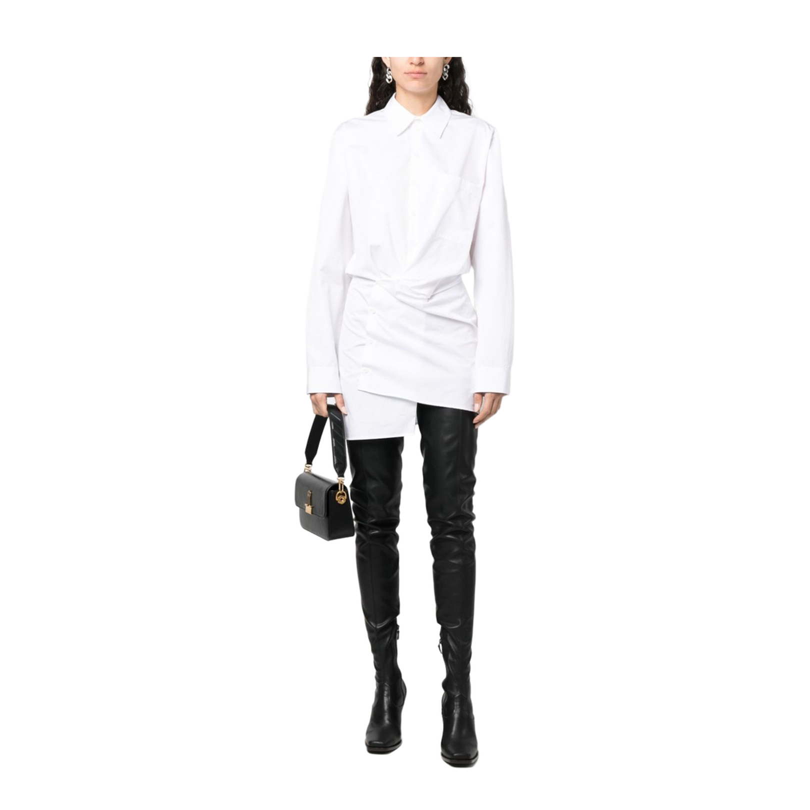 Asymmetric Cotton Shirt Dress in White