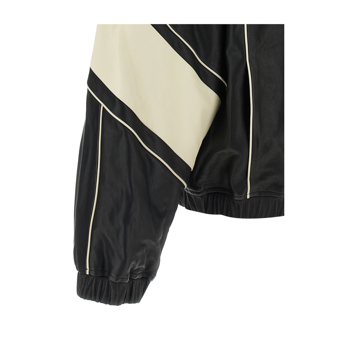 Black Jacket With High Neck And Maxi Logo Lettering On The Front And Back In Leather