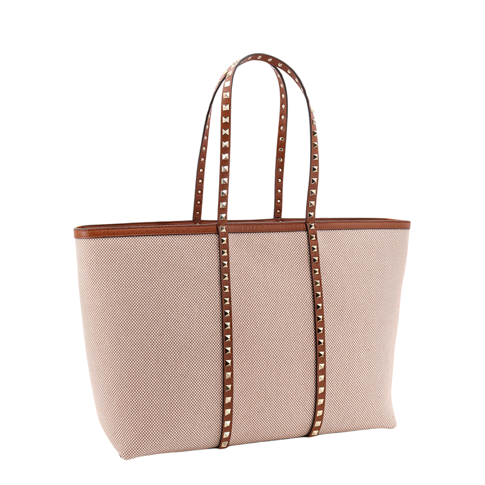 Canvas and Leather Shoulder Bag With Iconic Studs