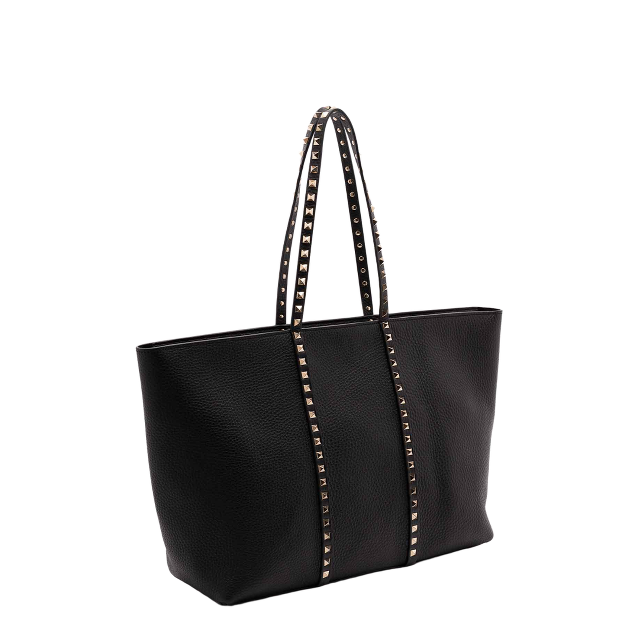 Medium Leather Rockstud Tote Bag Black
