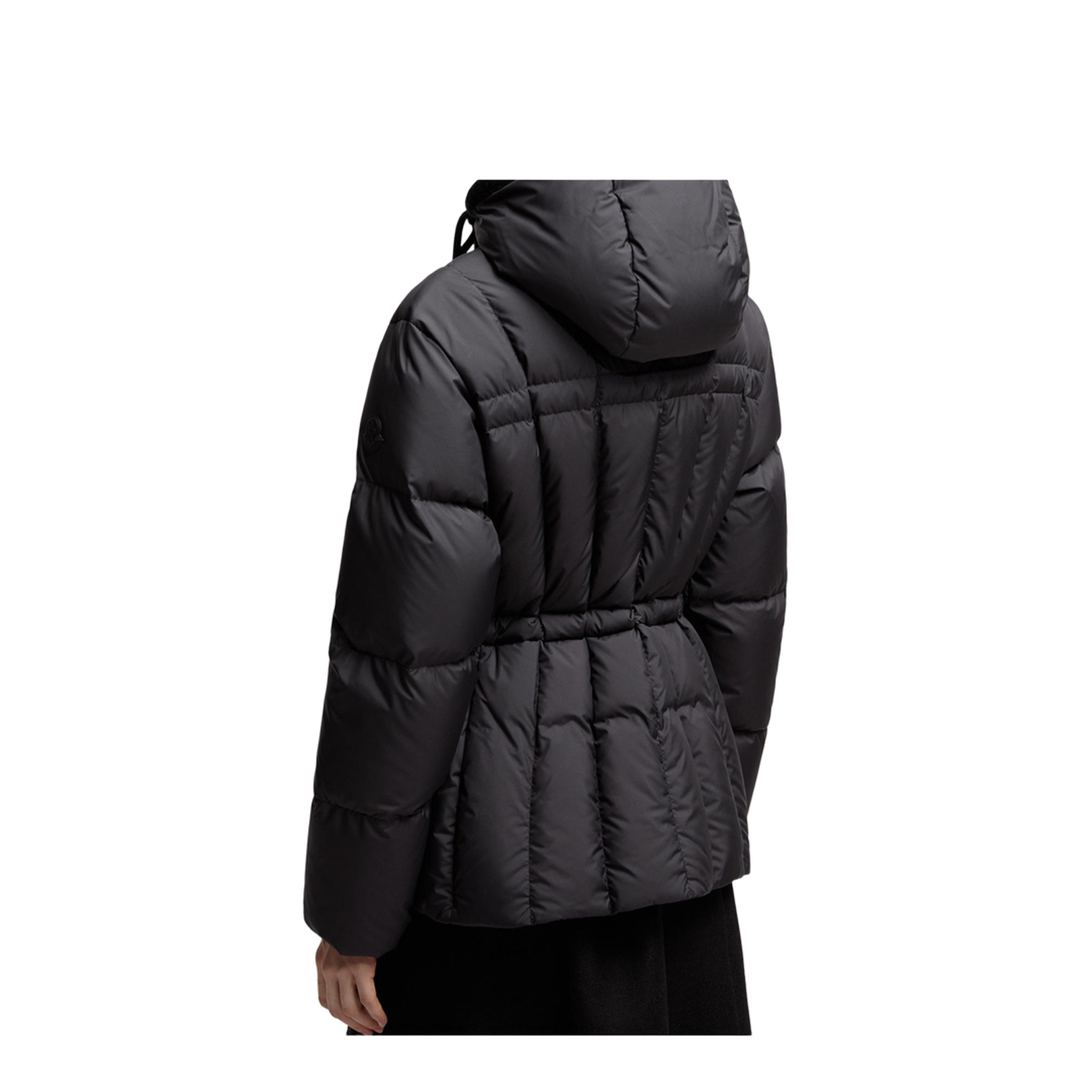 Black Estom Vertical-Quilted Hooded Short Down Jacket