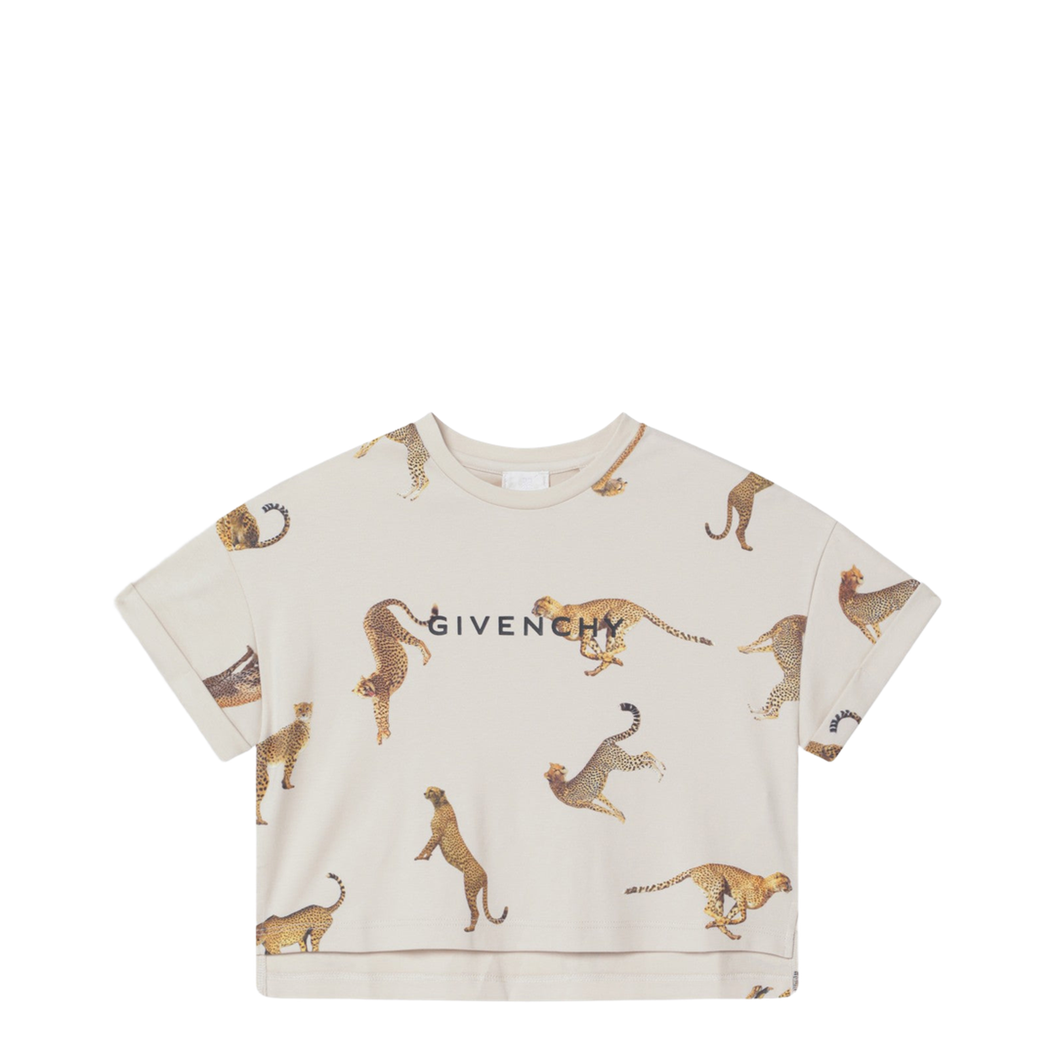 Cream Crop T-Shirt with Leopards