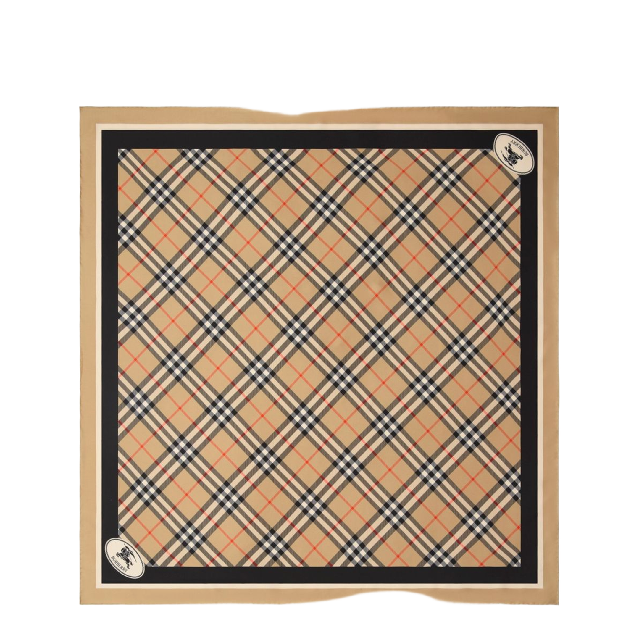 Beige Square Scarf with EKD Patch and Check Motif