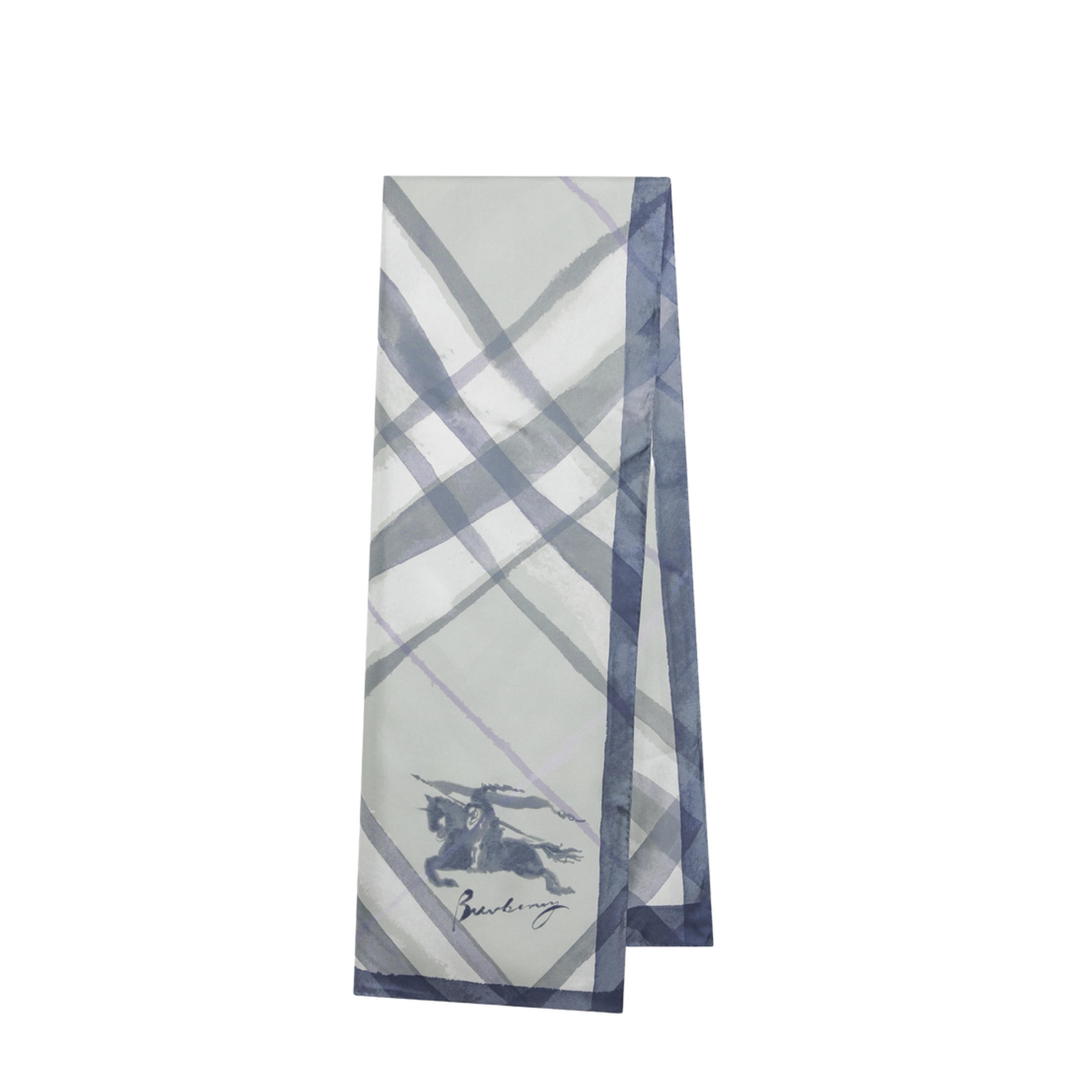 Large Watercolour Check Silk Scarf In Green