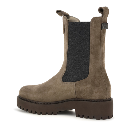 MAYFEYR - Brunello Cucinelli - Suede Ankle Boots With Knit Insert And Precious Loop Detail - MZSFG3409