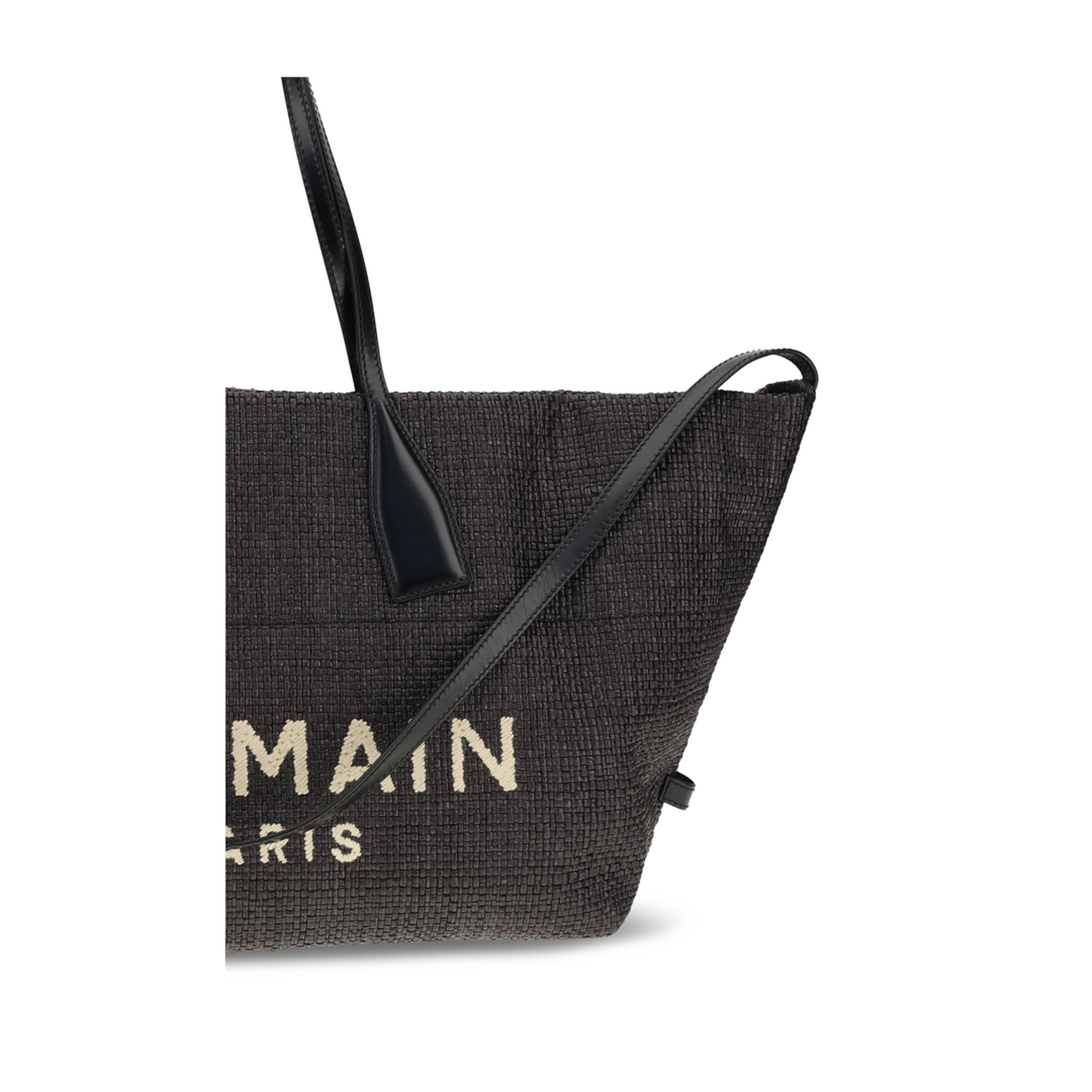 MAYFEYR - Balmain - Track Shoulder Bag In Leather And Raffia - GN1FI015TRAA