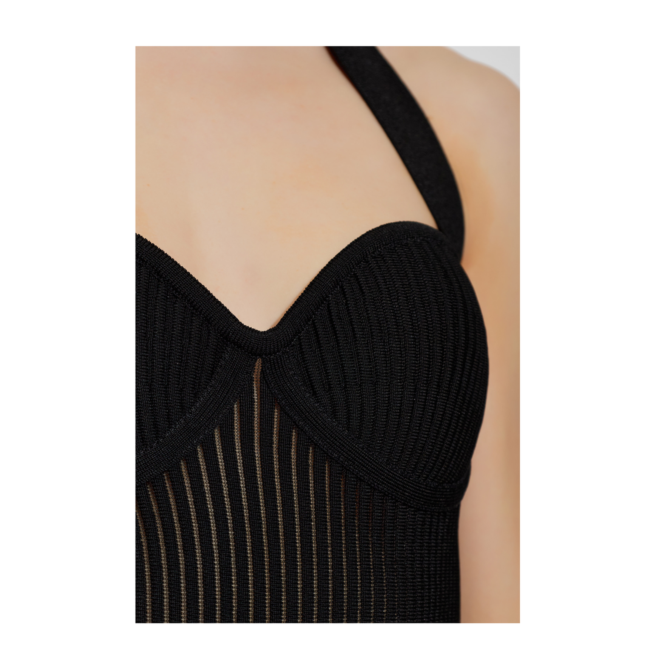 Halterneck Pleated Knit Midi Dress Black