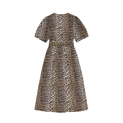 Leopard Print Tie Strap Midi Dress In Brown