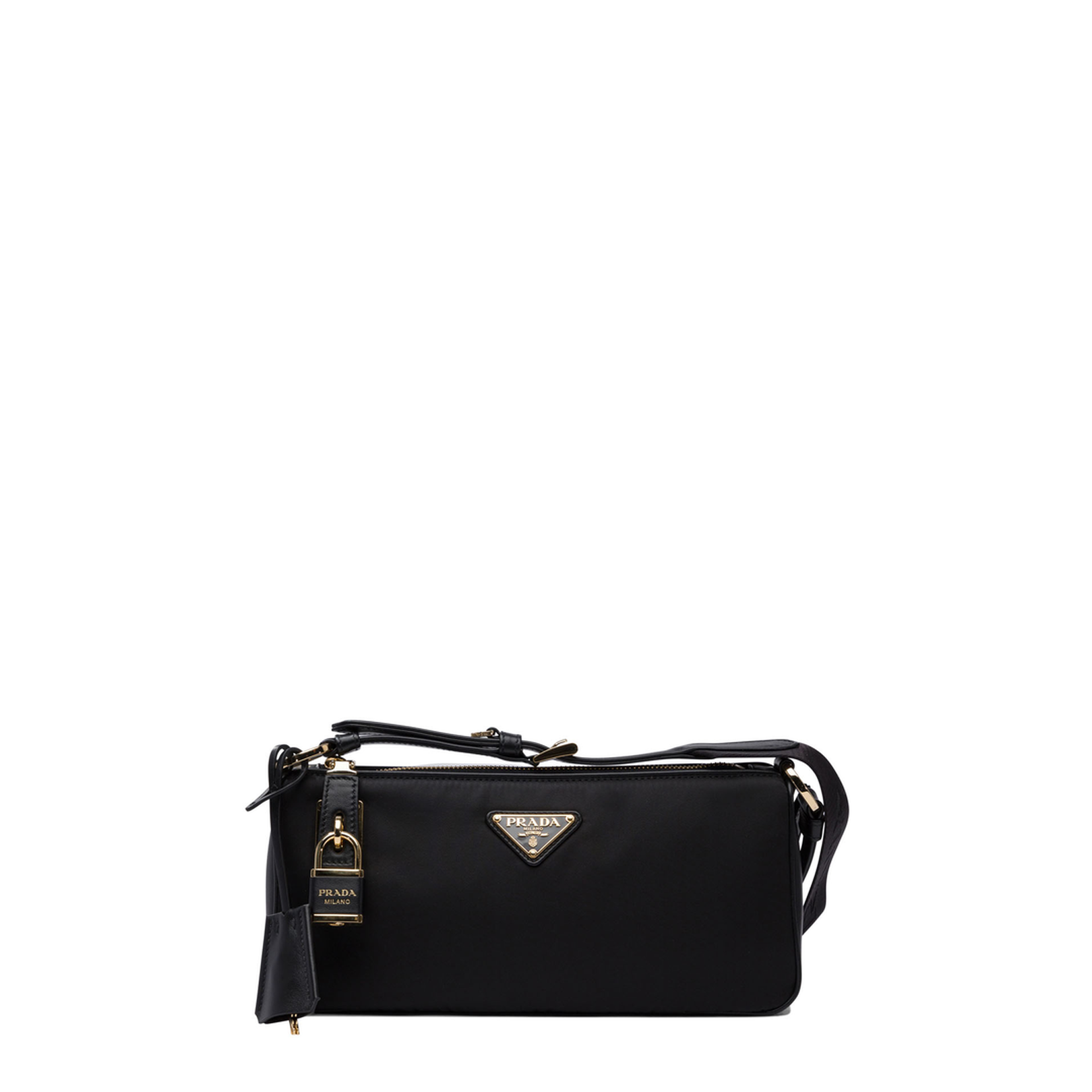 Small Re-Nylon and Leather Shoulder Bag with Lock