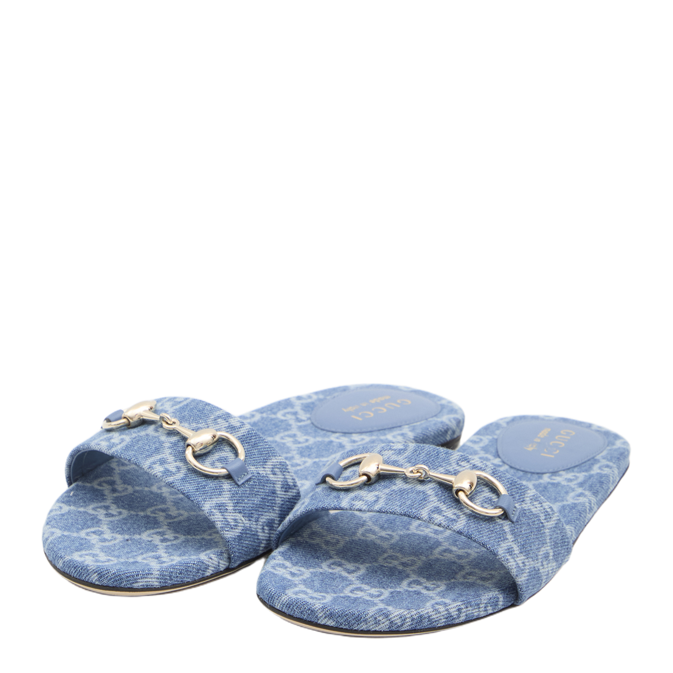 Slide Sandal with Horsebit in Blue GG Denim