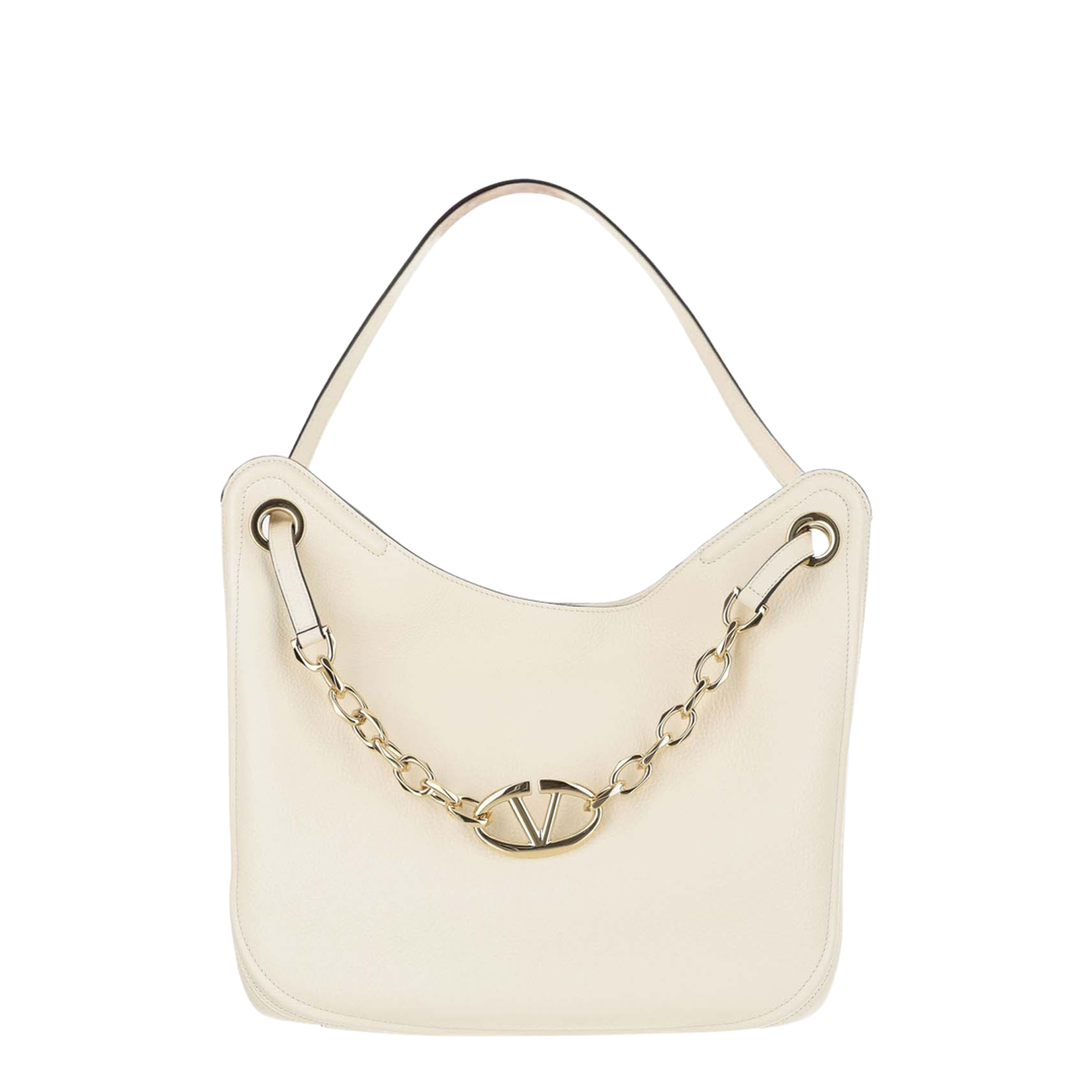 Hobo Bag Crafted in Ivory Grained Leather